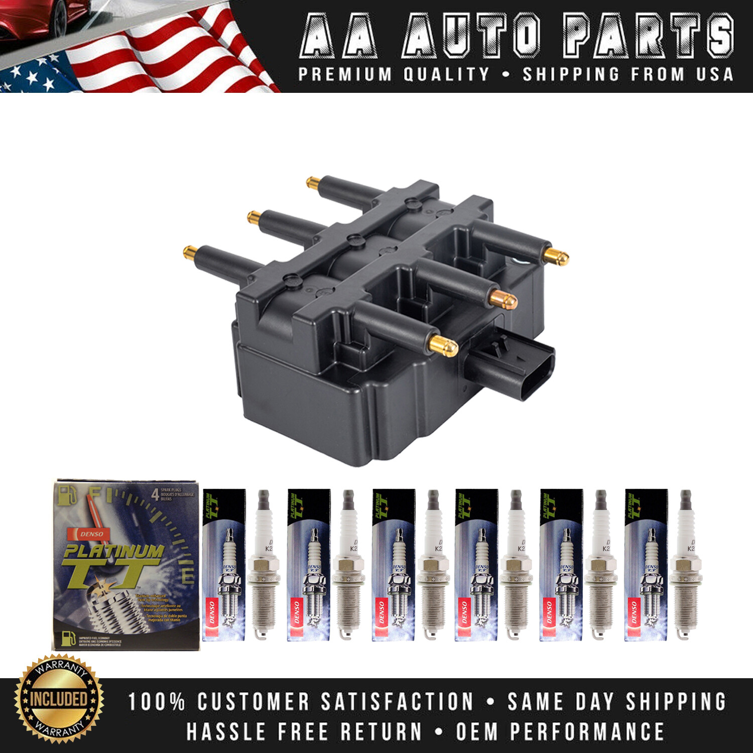 Ignition Coil  NGK Platinum Spark Plug Set for 2007-2011 Jeep Wrangler UF305