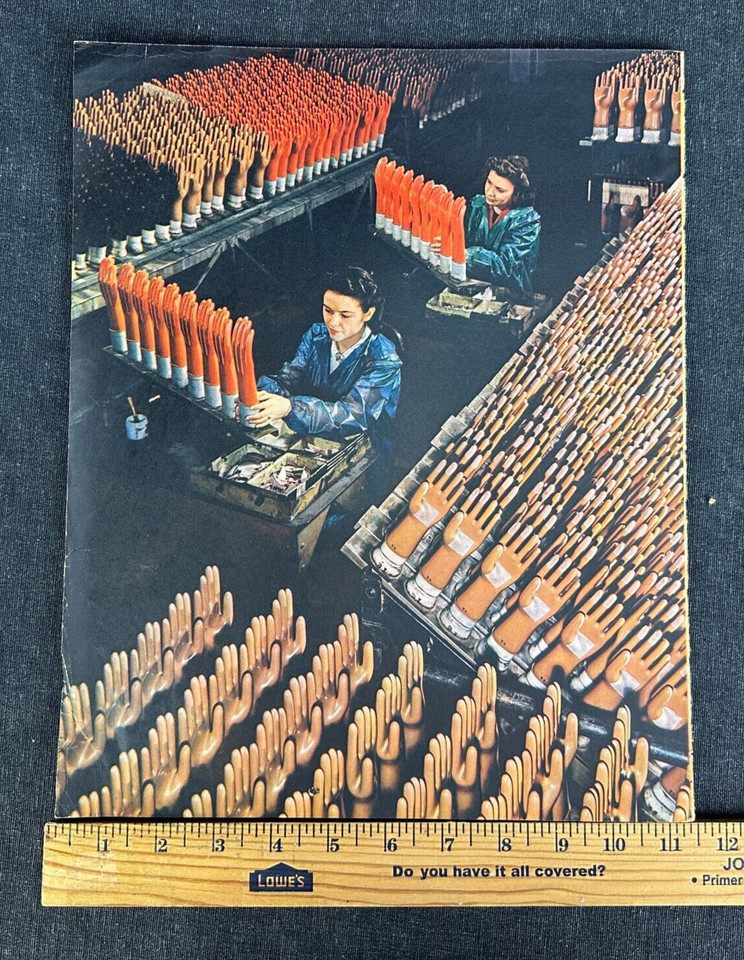 An actual 1940s Goodrich industrial rubber glove advertisement — genuinely weird, frameable, and the kind of obscure mid-century ephemera that stops people in their tracks.