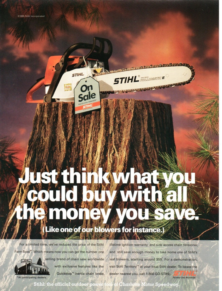 1995 STIHL Nascar Racing PRINT AD - CHAINSAW OUTDOOR POWER TOOLS