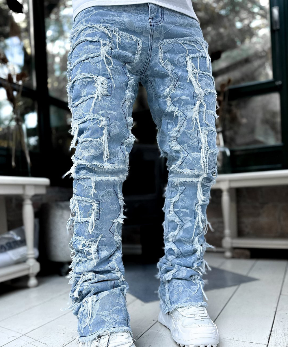 Men Punk Biker Jeans Straight Casual Skinny Distressed Frayed Hip