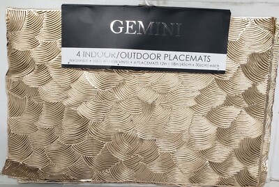 Set of 4 Same PVC Indoor/Outdoor Woven Vinyl Placemats(12x18'')GOLD DESIGN,Gemini