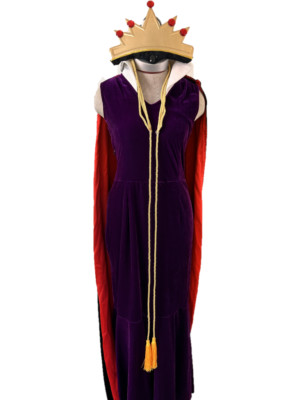 Queen costume crown 72'' cape velvety sleeveless dress size S stand up collar