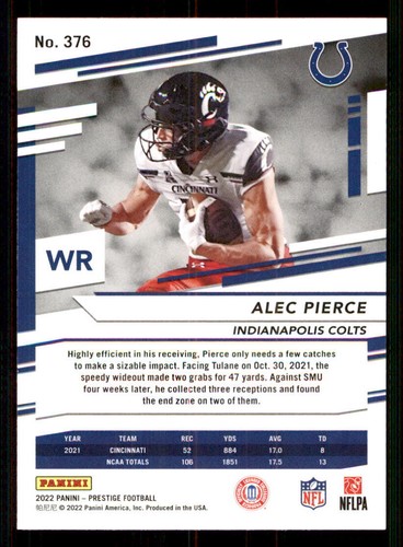 2022 Prestige #376 Alec Pierce RC - Picture 2 of 2