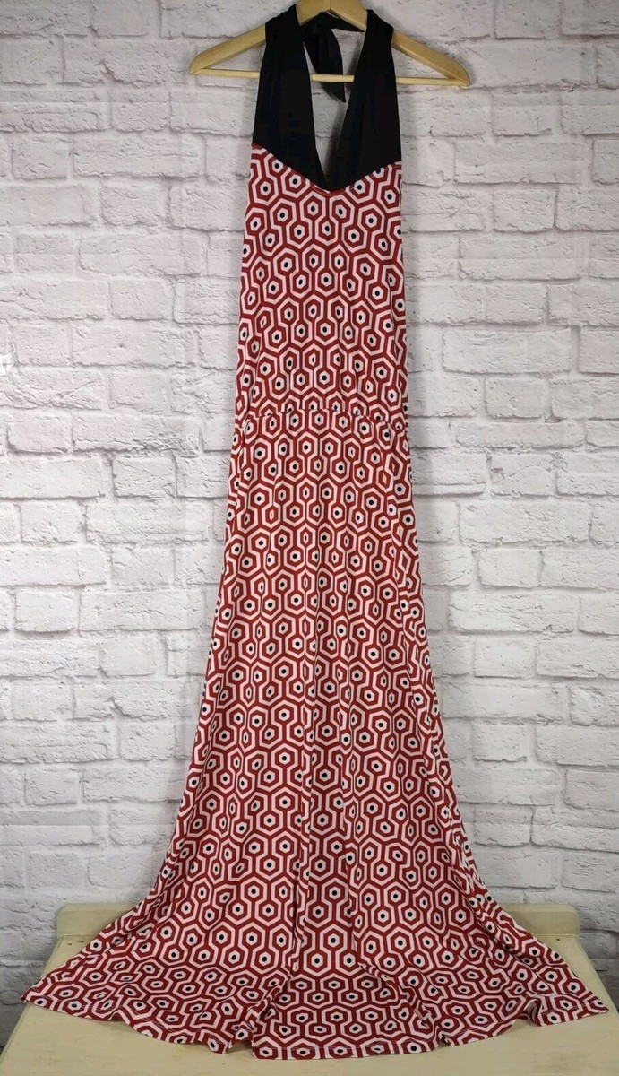 Mud Pie Bag Lady 3 Way Halter Maxi Dress Womens Large Red Black White NWT Boho