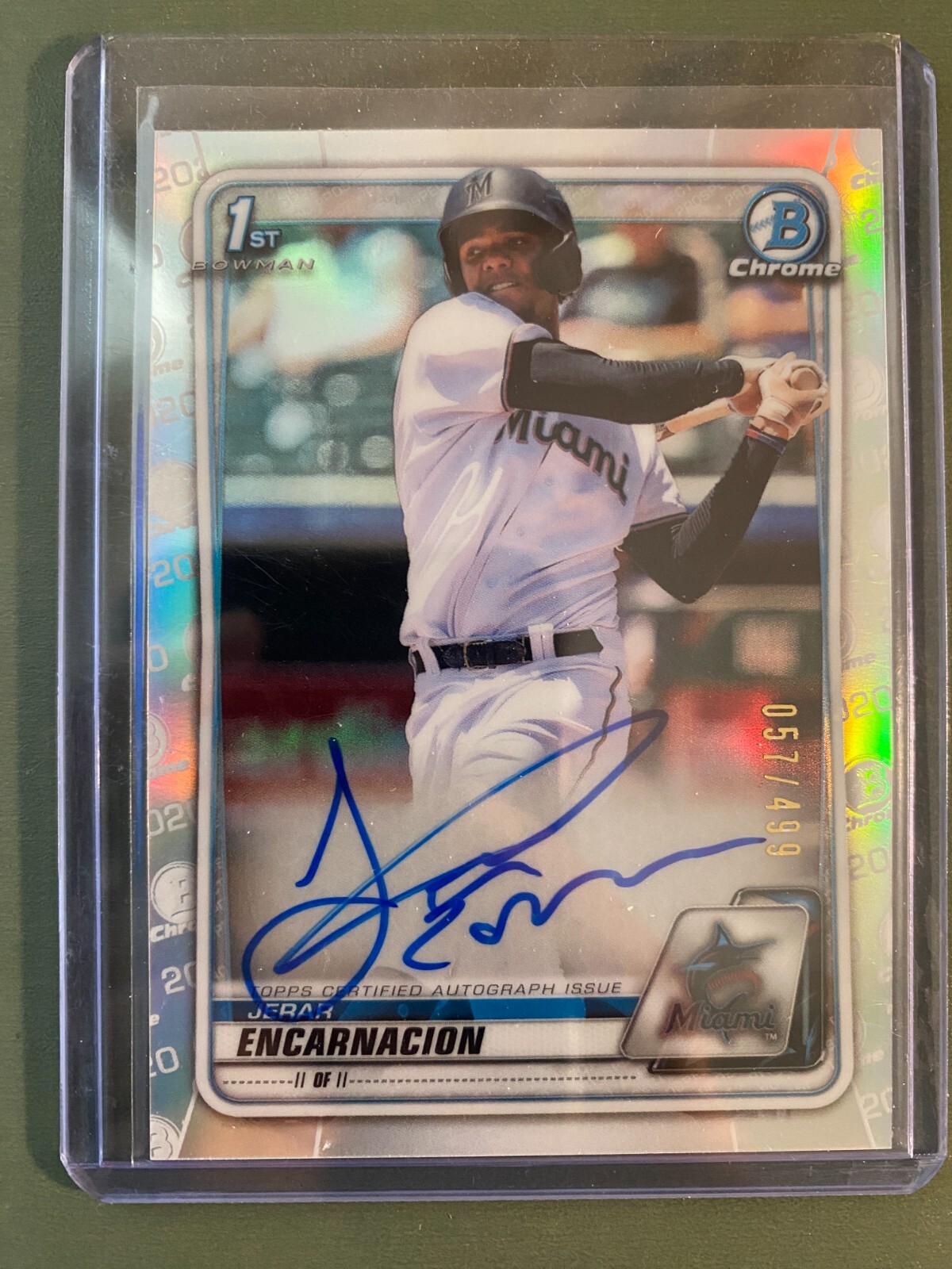 2020 Bowman Chrome Jerar Encarnacion 1st Auto Refractor #057/499 Marlins CPA-JE