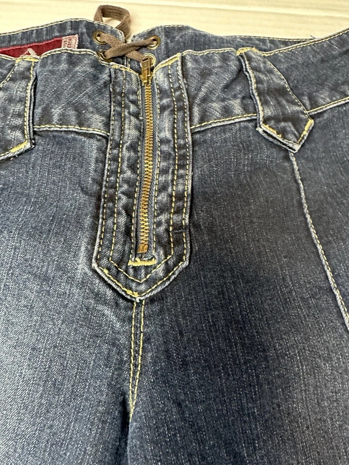 Pantalones de mezclilla capri vintage Jordache tiro bajo elástico cremallera para mujer junior 7/8 corbata azul Foto 2 de 4