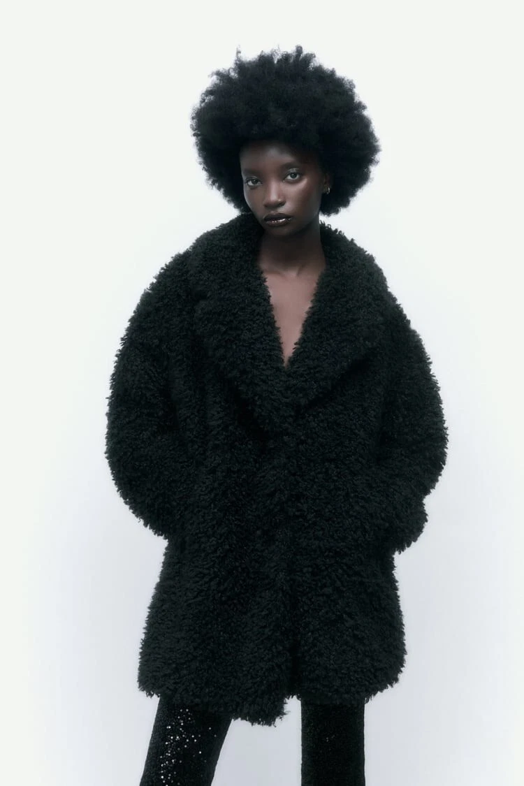 NWT ZARA FAUX FUR COAT BLACK - REF. 6318/248 S $119 | eBay
