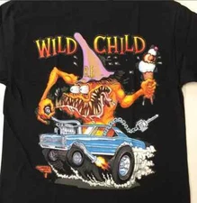 Rat Fink Wild Child T-Shirt Ed Big Daddy Roth Men'S Black Tee Size S-5Xl Reprint