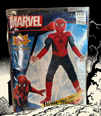 MARVEL Spiderman Muscle Padded 2 PC Halloween Costume Child Size Medium 8-10 NEW