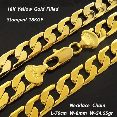 Necklace Real 18Kt Yellow Gold Filled Solid 8mm Curb Cuban Chain