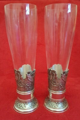 Vintage Duo Artina Zinn 95% Zinn Kristall Gläser mit Jagdszenen sehr guter Zustand