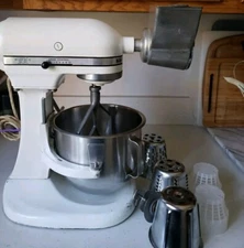 KitchenAid Hobart Vtg Model K5-A White 10 Speed Lift Stand Mixer & Attachments