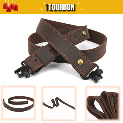 Tourbon Büffelleder Gewehrriemen Gepolsterter Gewehrgurt +Metallwirbel Clip Jagd