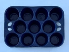 Griswold Unmarked Heavy Enamel Over Cast Iron Muffin Pan Blue Speckle 11 Hole