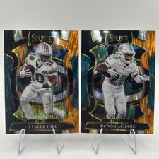 2025 Panini Select Concourse Black & Orange Prizm Shock Devon Achane + Tyreek