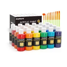 Acrylic Paint Set, 24 Classic Colors with 10 Brushes, 2 fl oz/60ml Bottles, A...