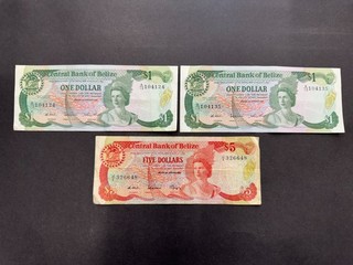Rare Belize Dollars "Elizabeth II" Vintage Banknote Set (3) LOT: 0103 022