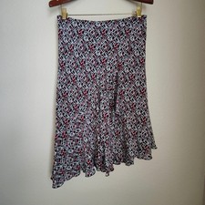 Vintage 90s Silk Geometric Abstract Midi Skirt Asymmetric Flutter Fairy Grunge