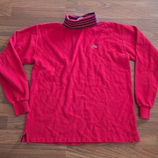Vtg IZOD Lacoste Red Striped Mock Neck Long Sleeve Shirt L USA Made Preppy