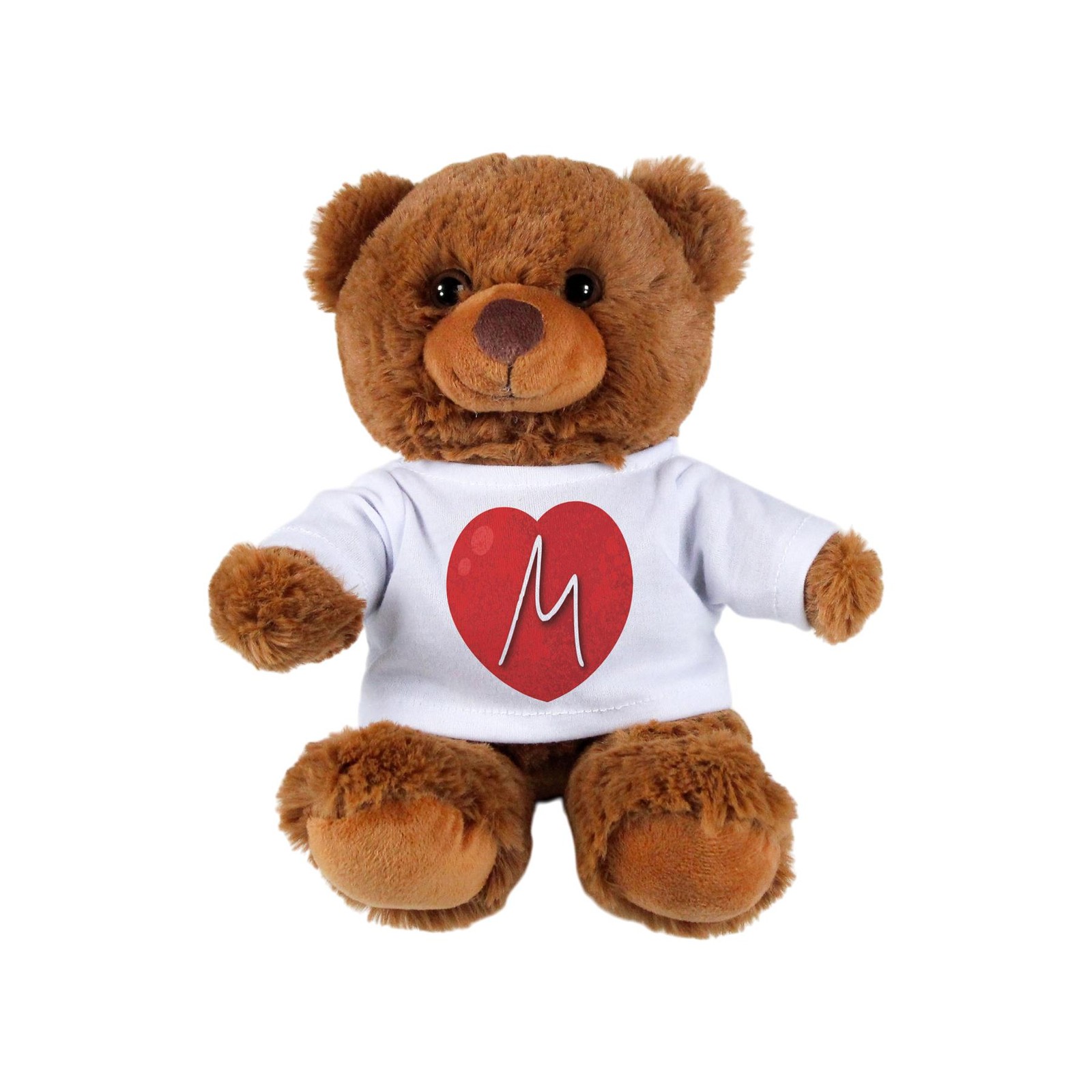 Valentine's Day Letter M Teddy Bear - Dark Brown Stuffed Toy with T-Shirt