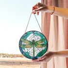 Dragonfly Green Stained Glass, Dragonfly Stained Glass, Hanging Dragonfly Decor