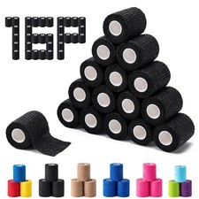 16pk Self Adhesive Bandage Wraps 2x5yd Elastic Cohesive Vet Wrap Black