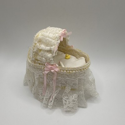 Reutter Porcelain Miniature Lace Baby Cradle Bassinet 1:12 Rubber Ducky Vintage