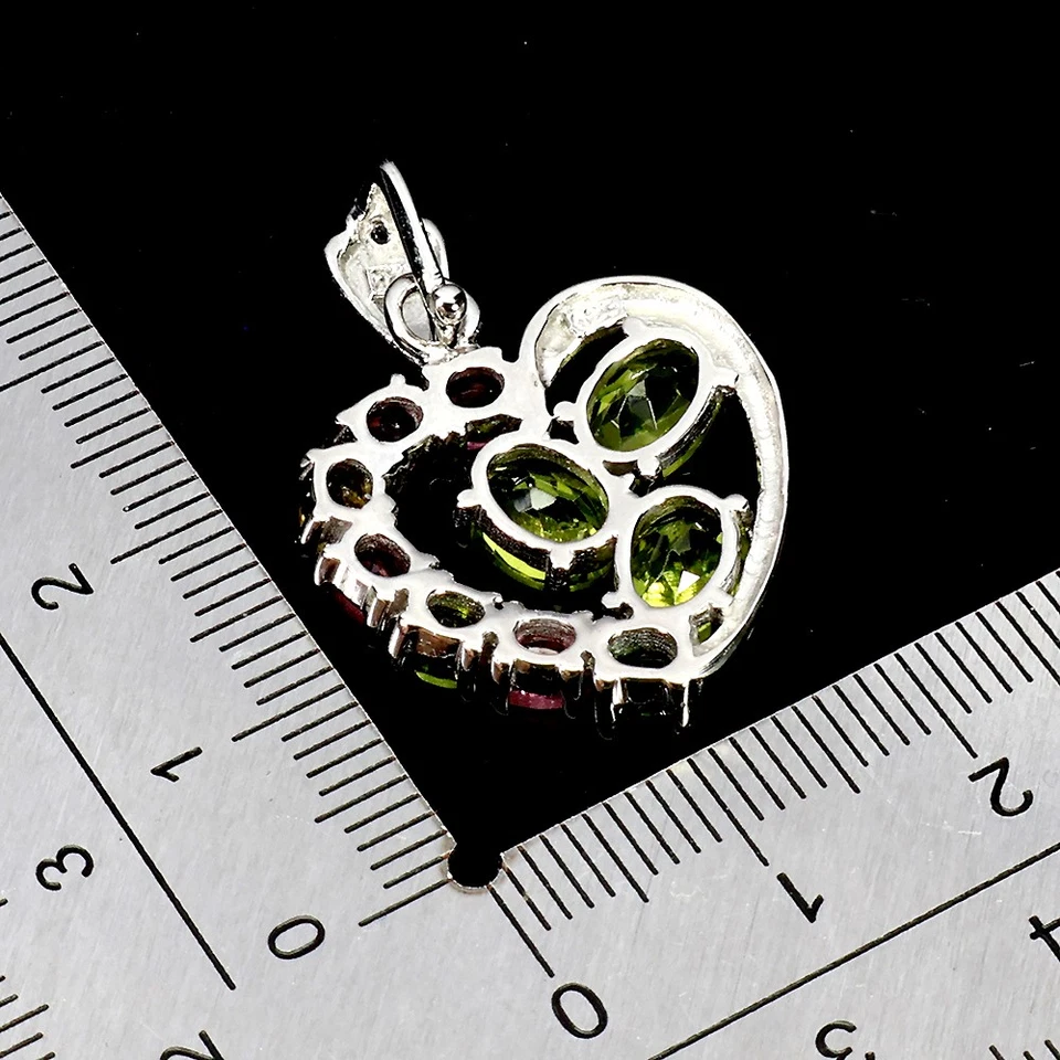 Ювелирные изделия кулон серебро 925 пробы овальный перидот танзанит турмалин драгоценные камни - Изображение 3 из 4