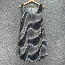 ISLAbonita Dress Women One Size Gray Striped Shift Midi Sleeveless Round Neck