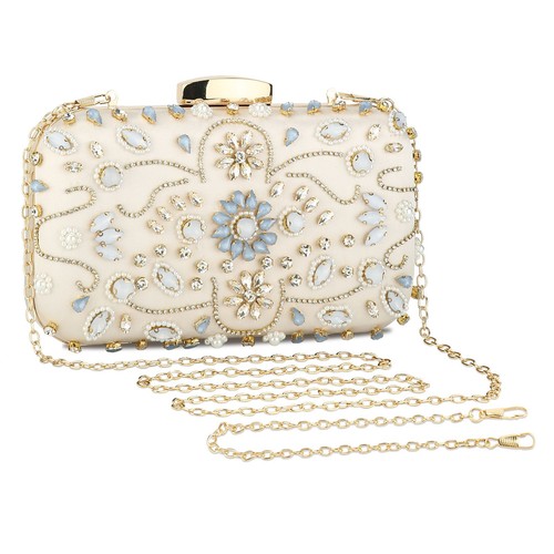 Vintage Women Clutch Evening Bag Designer Crystal Floral Wedding Party Handbag - Picture 17 of 17