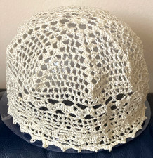 Lady's Handmade CROCHET Ivory Rayon Boho Retro Style Summer Beanie HAT Chemo Cap