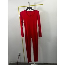 Unbranded Red Long Sleeve Bodysuit Jumpsuit Scoop Neck Stretchy One Piece Small