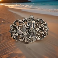 Mermaid Seahorse Hair Barrette, Antiqued Silver plated French Hair Clip, Quality