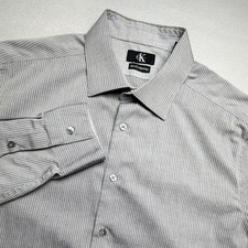 Calvin Klein Slim Fit Non-Iron 100 Cotton Gray Striped Dress Shirt 16.5 32/33