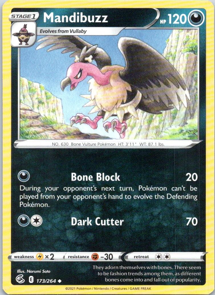 Mandibuzz 173/264 Uncommon Fusion Strike Pokemon Near Mint