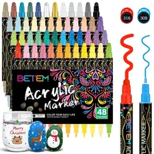 Betem 48 Colors Dual Tip Acrylic Paint Pens Markers, Premium Acrylic Paint Ma...