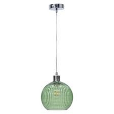 Modern Green Ribbed Glass Globe Kitchen Dining Pendant Ceiling Light Fitting