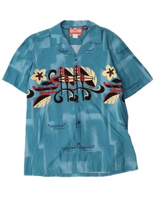 RJC Herren Grafik Kurzarm Hemd Large Blau Blumen Baumwolle AF10