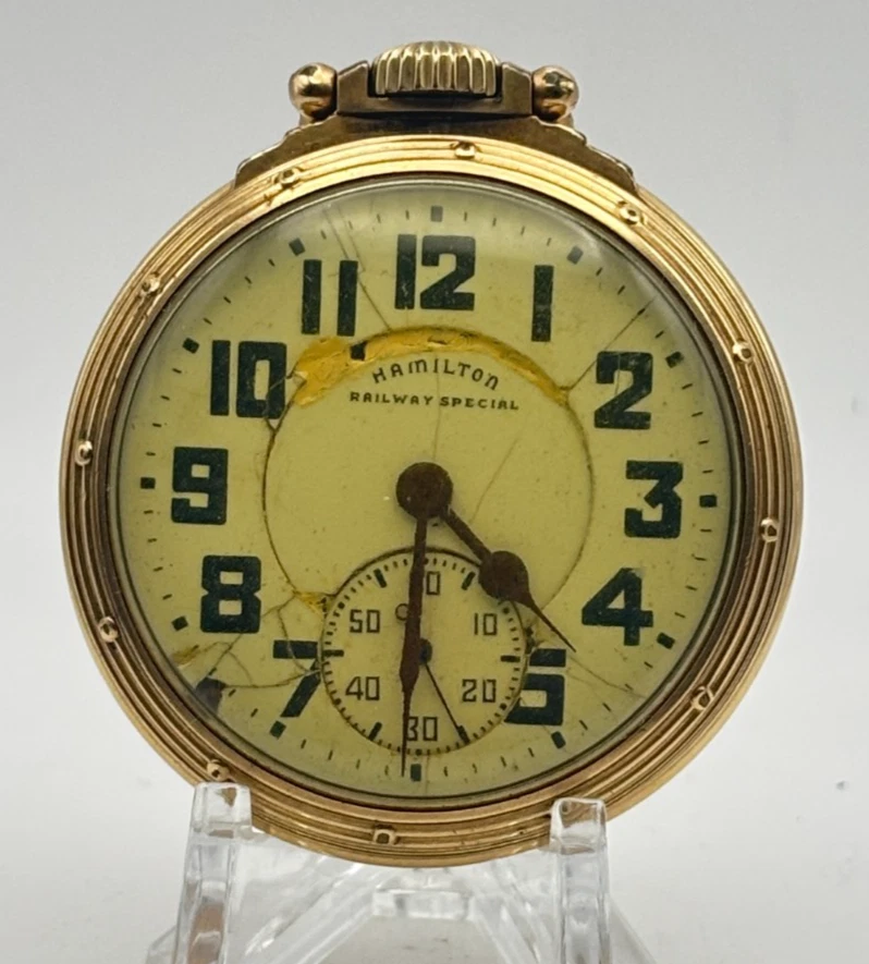 Montre De Poche Antique Hamilton 992E 10K Gold Filled 51mm - 1939 État Très Bon