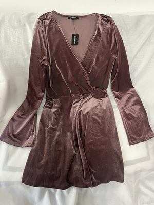 #ad Express Brown Mocha Velvet NWT Bodycon Small with Stretch Party Cocktail $29.97