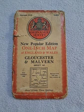 OS Ordnance Survey One Inch Cloth Map, Gloucester & Malvern, Sheet 143, 1946