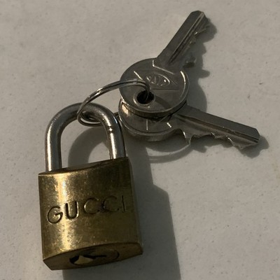 Vintage Gucci Brass Logo Padlock and Set of 2 Matching Keys