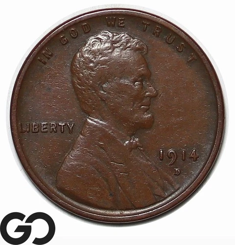 1914-D Lincoln Cent Wheat Penny, Choice XF Key Date