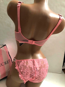 Victoria's Secret Wicked Shine Strap Bra Bikini Set Very Sexy Lace Pink Roses