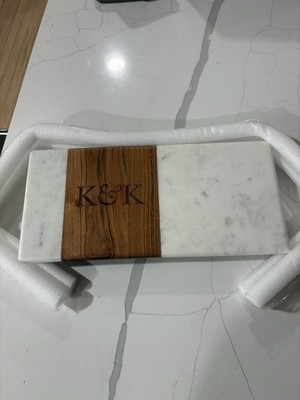 Engraved Stone and Wood Serving Platter Monogrammed with K&K