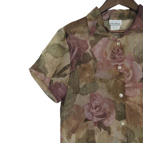 Vtg Anne Charles Floral Sheer Short Sleeve Whimsigoth Spring Blouse 90s Medium - Picture 5 of 11