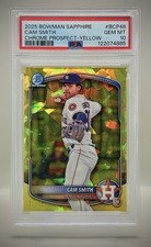 Cam Smith Topps 2025 Bowman Chrome Rookie Yellow Sapphire RC #/75 SP - PSA 10