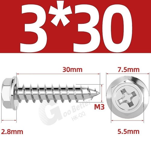 Flanged Self Tapping Screws Stainless Steel Hexagon Hex Head Tappers M3 M4 - M10 - Picture 16 of 89