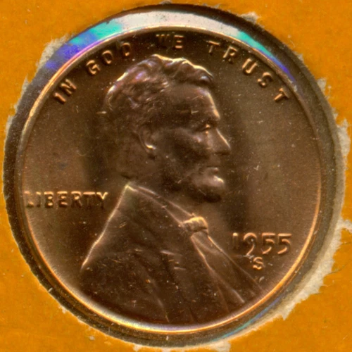 1955-S LINCOLN CENT, CHOICE BRILLIANT UNCIRCULATED RED. GREAT PRICE!