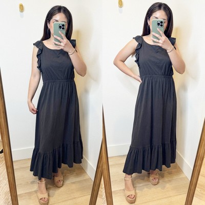 NWT ba&sh Voyce Lady Backless Flutter Sleeve Midi Dress Carbon Gray US Large